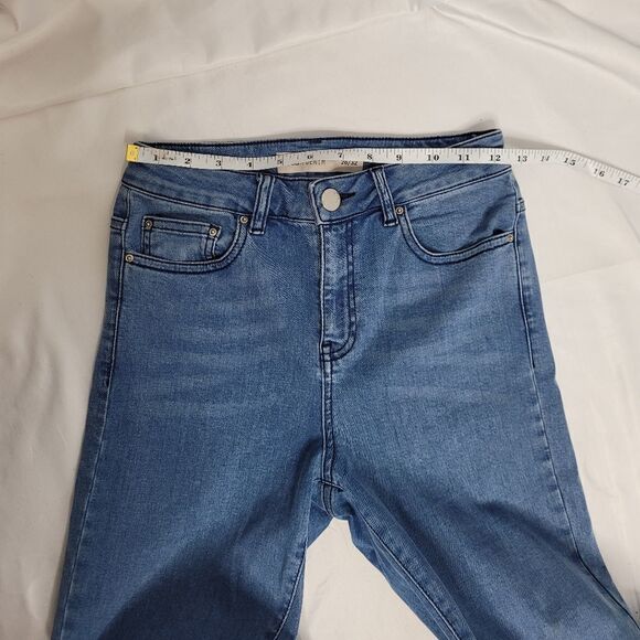 ASOS jeans Ridley skinny in Luella Pretty Blue frill knee arched row hem 26 - Picture 9 of 11